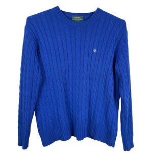 Lauren Ralph Lauren Cable Knit Sweater Men's L Cobalt Blue Crew Cotton Preppy